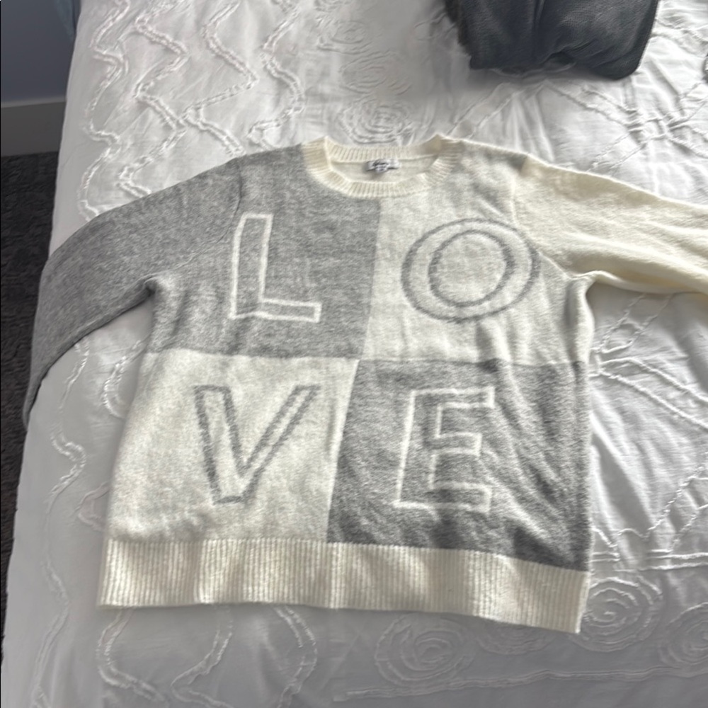 Gray and Cream LOVE Sweater